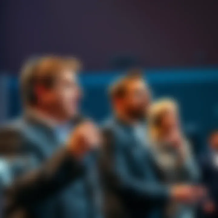 A graphic showing Stapleton and Hartigan speaking at a microphone while Kabrhel looks on from a distance, highlighting audience preference.