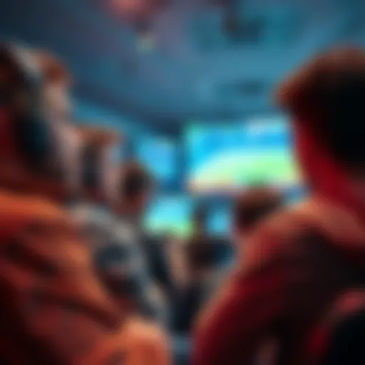 A group of people intensely watching a live sports game on multiple screens while placing bets in real-time.