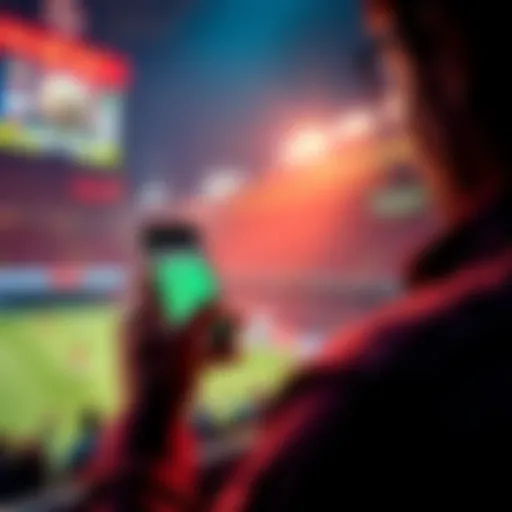 A person placing a live bet on a sports game, with a smartphone in hand and an intense focus on the screen.