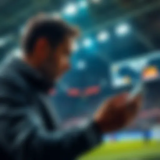 A person analyzing live betting options during a football game at 4 PM, looking at odds on a smartphone