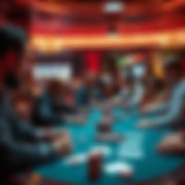 A group of people playing poker at a table in a lively casino setting in Sydney, Melbourne, or Brisbane.