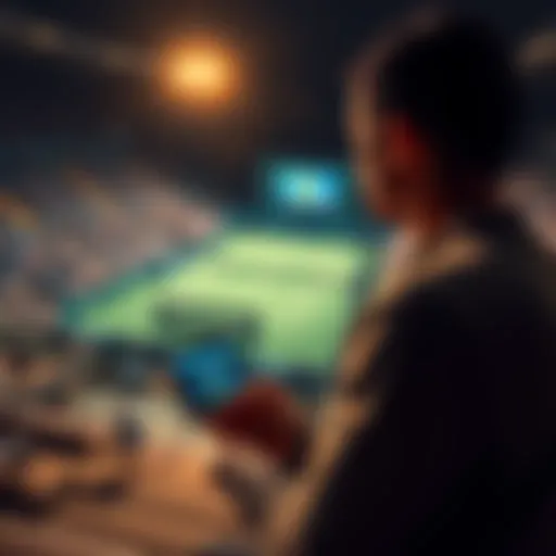 Live Tennis Betting A person watching a live tennis match while placing a bet on their device.