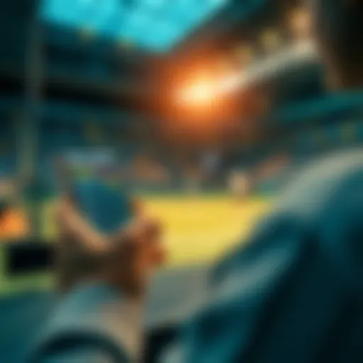 A person placing bets on live tennis matches with a smartphone and sports data on a screen