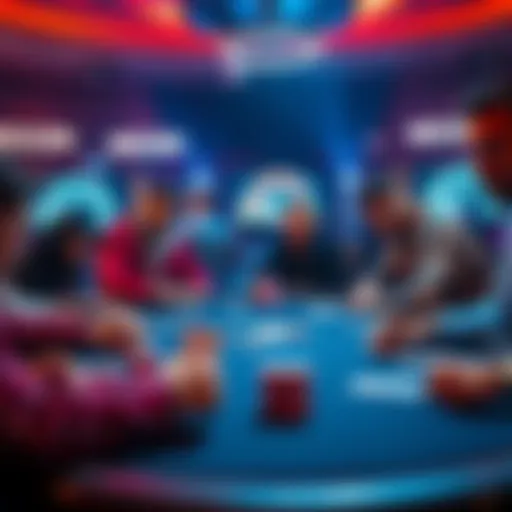 Players at a table playing Texas Hold'em with real cards and webcams streaming the game live.
