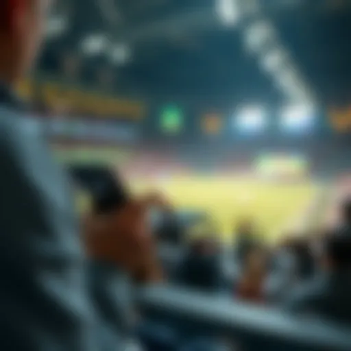 A person placing a live bet on a smartphone during a sports event, showing enthusiasm and focus.