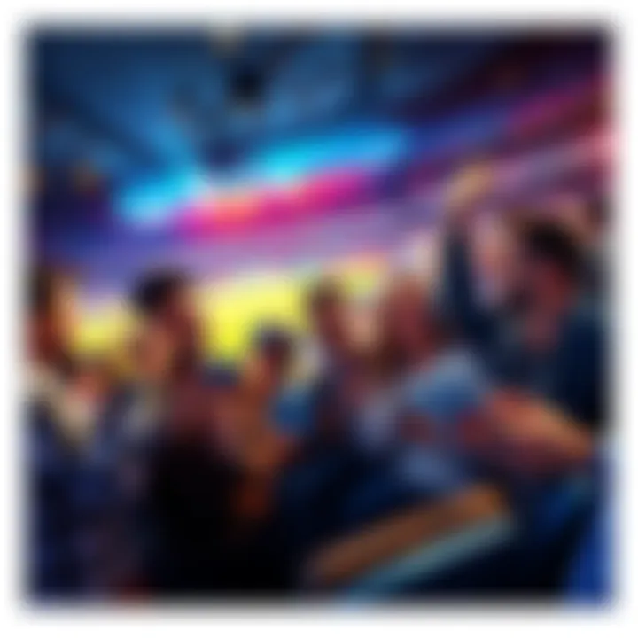 A group of friends enjoying live betting at a sports event, cheering and interacting with their devices.