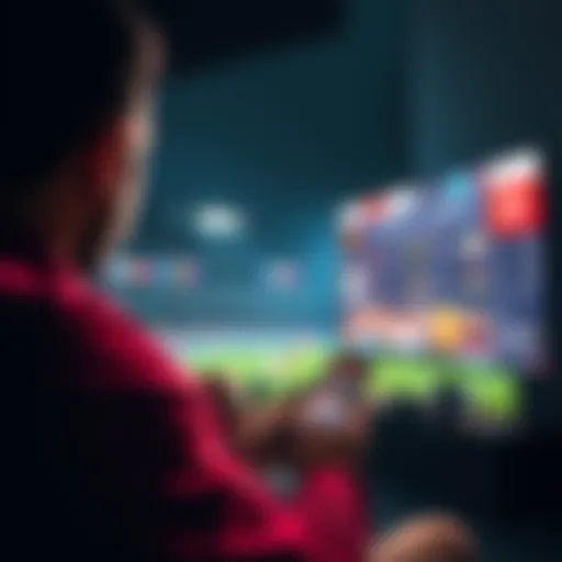 A person placing a live sports bet on a mobile device while watching a game on TV