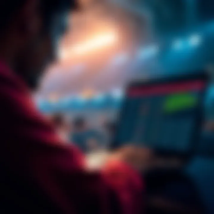 A person focused on a laptop screen with sports betting odds displayed, showing excitement during a live betting session.