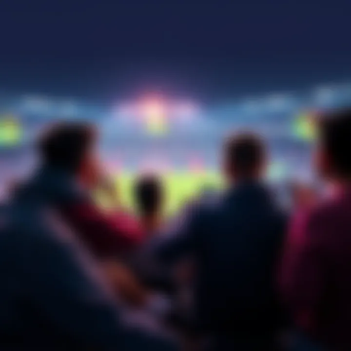 A group of friends excitedly watching a sports game and placing live bets on their smartphones during the match.