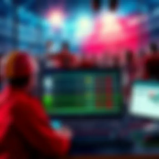 A collage of sports events in progress with betting slips and a computer screen showing live odds.