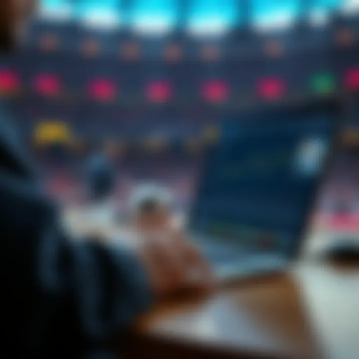 A person analyzing game statistics on a laptop while placing live bets