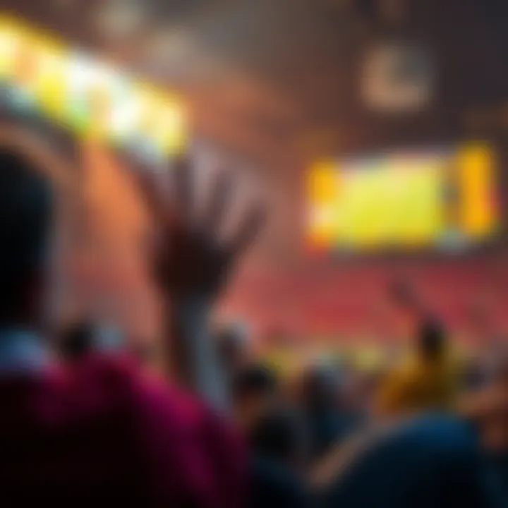 A visual showing a person celebrating a big win while watching a live sports event, with betting slips and a screen displaying scores in the background.