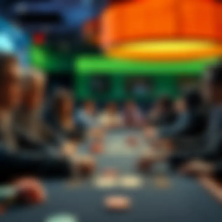 A group of players at a live casino table considering the straddle bet, showing mixed reactions and chips on the table.