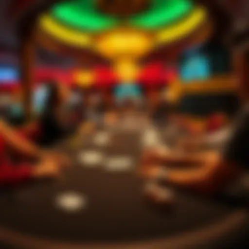 A live dealer blackjack table with a dealer and players, showcasing cards and chips in a casino environment