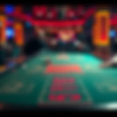 Empty live dealer craps table with concerned players in the background looking for the game.