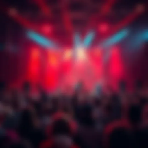 A lively stage with artists performing energetically in front of a cheering crowd
