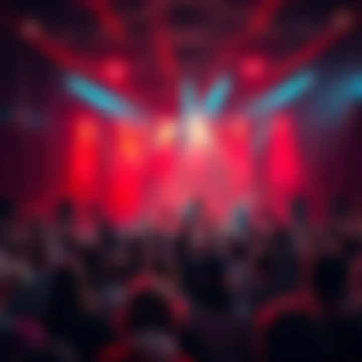A lively stage with artists performing energetically in front of a cheering crowd