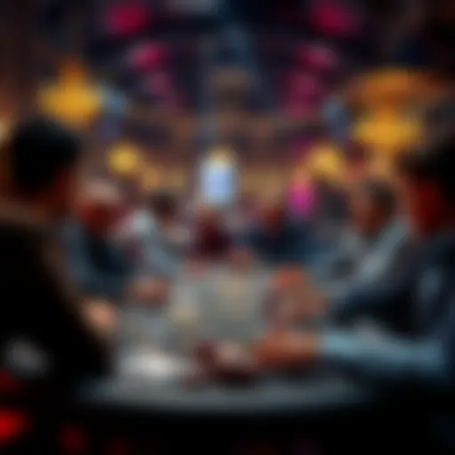 A live poker dealer engaging with players at a table, creating an interactive atmosphere.