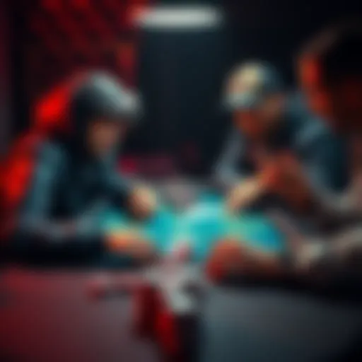 Two poker players focused at a table, discussing strategy during a live game with cards and chips visible