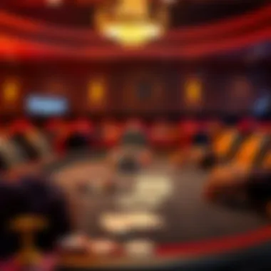A live poker table set up for play with chips and cards.