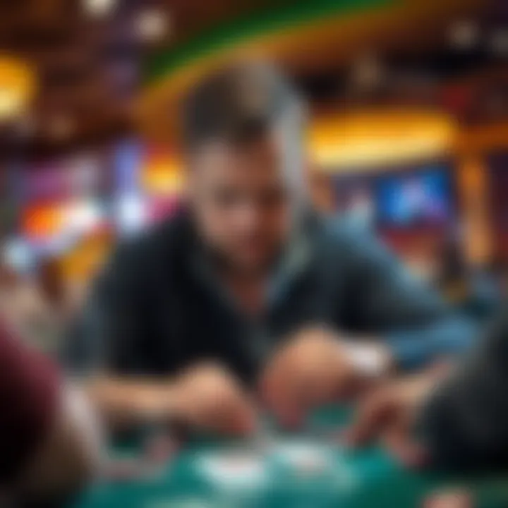 A local card player focused at a table with cards and chips in Panama City Beach
