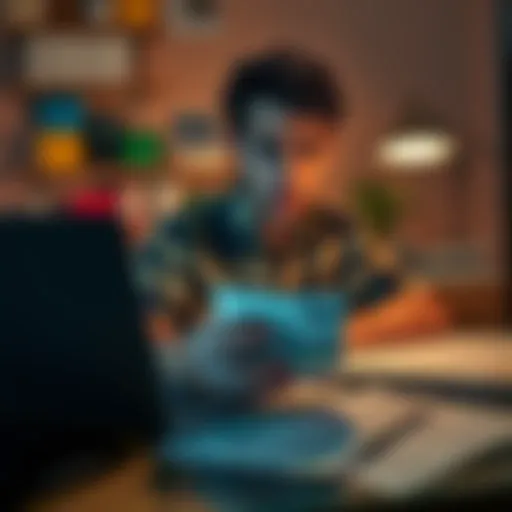 A person looking worried while checking their finances on a laptop, with local currency and tax documents on the table.