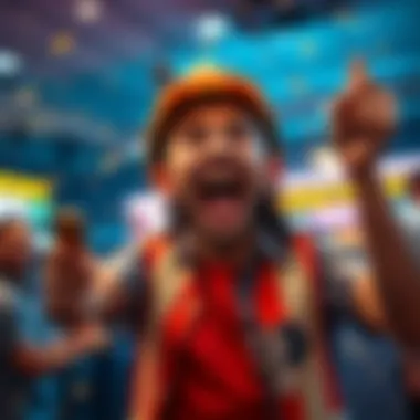 Excited local player celebrating a big win on Huff N Puff app with a hard hat edition theme