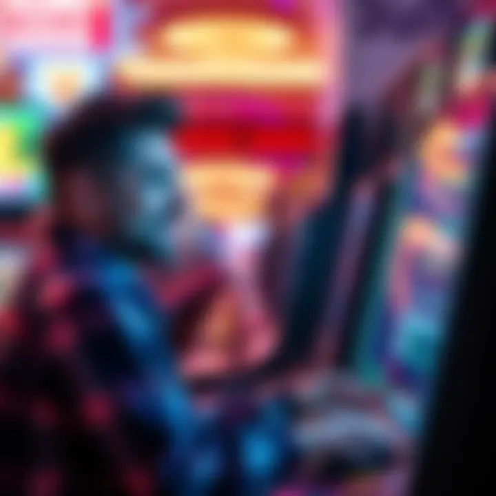 A local resident enjoying free slot play at a casino in Reno, with a focus on slot machines and vibrant casino atmosphere.