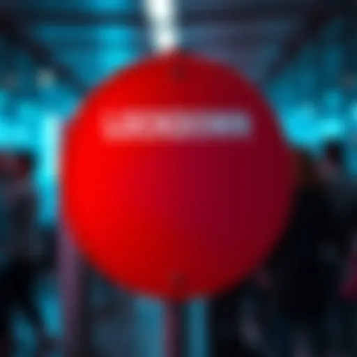 A warning sign indicating a lockdown situation with people discussing in the background.