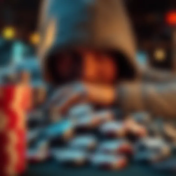 A person staring at a pile of lost poker chips, reflecting on their recent gambling experience