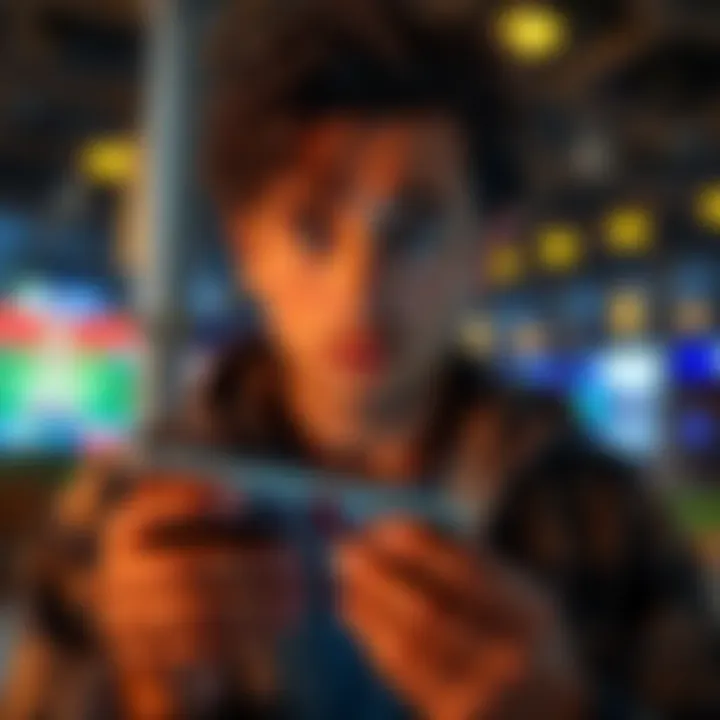A person looking worried while checking their betting account on a mobile device after a $50 loss.