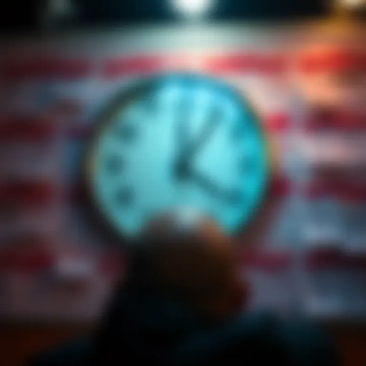 Lost opportunities A person looking distressed while watching a clock with a calendar full of missed events in the background.