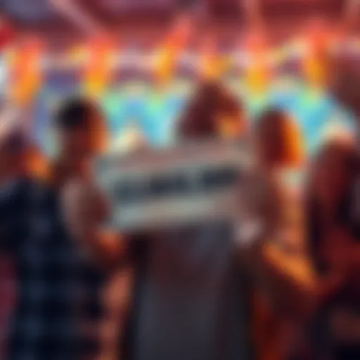 A hopeful person holds a scratch-off ticket with a big dream of winning three million dollars, surrounded by cheering friends.