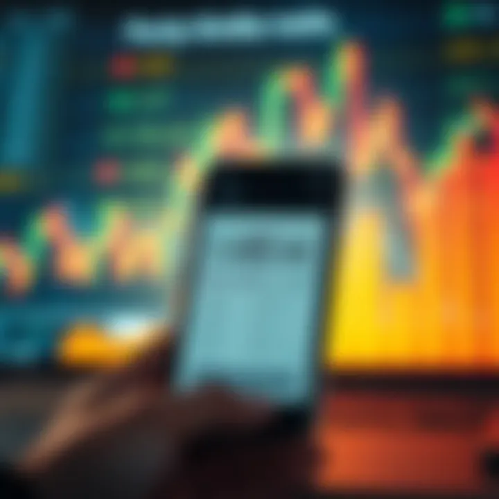 A smartphone displaying a lottery ticket with stock market graphics in the background, symbolizing investment opportunities.