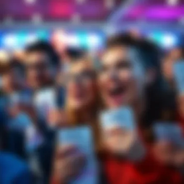 Excited lottery players with Powerball tickets Group of people holding Powerball tickets, showing excitement and anticipation of winning