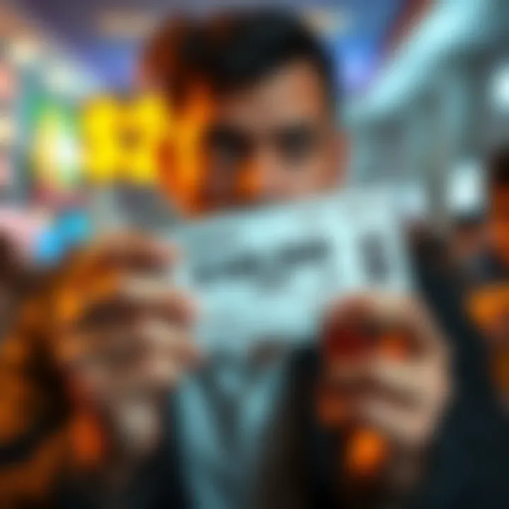 A person looking shocked while holding a lottery ticket, confused about a prize announcement