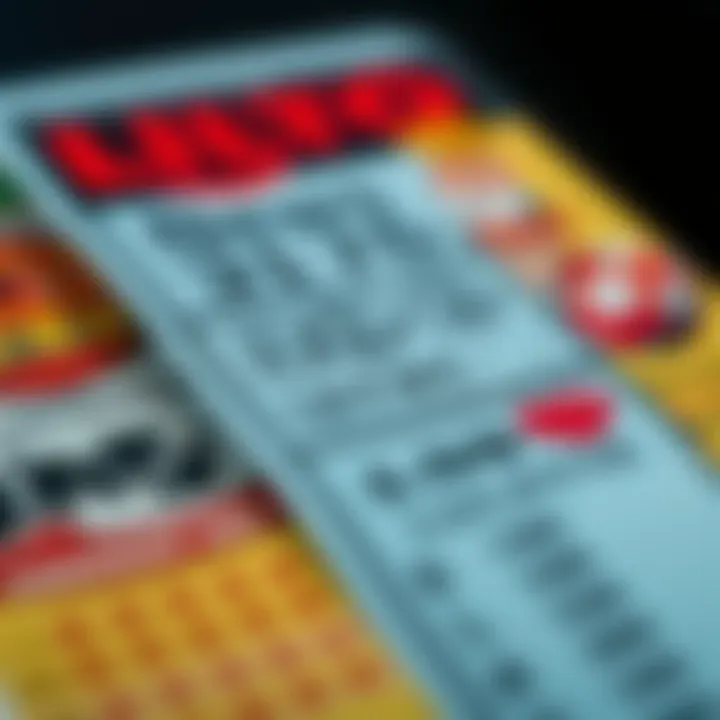 A close-up of a lottery ticket featuring bold graphics and enticing odds, representing the thrill of betting.