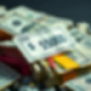 A close-up of a $2 lottery ticket beside a pile of cash, symbolizing a $5000 prize win.