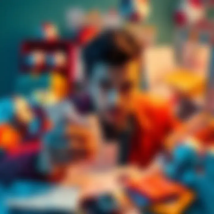 A person selecting lottery tickets with a thoughtful expression, surrounded by various lottery materials.