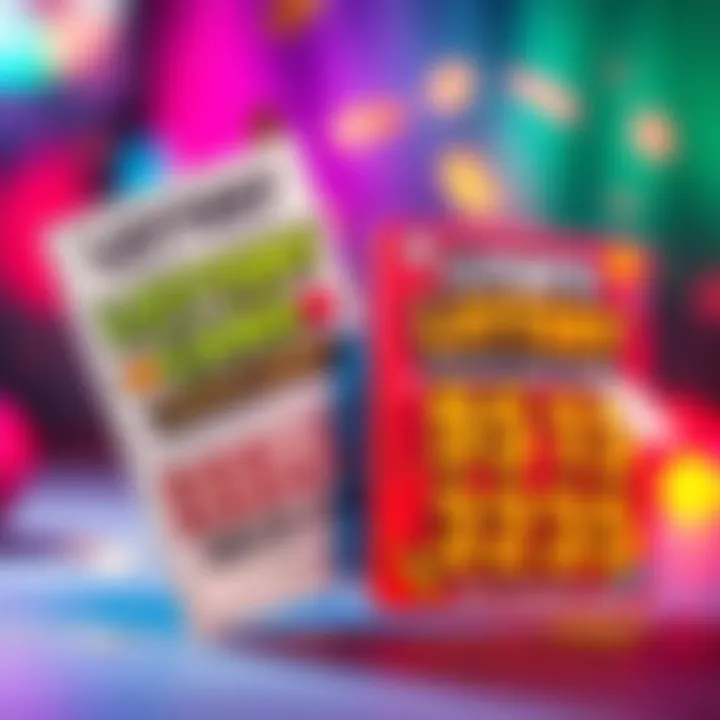 A colorful display of a lottery ticket and scratch card side by side, showcasing the excitement of both games.