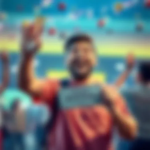 A happy person holding a lottery ticket with money in hand, celebrating their win