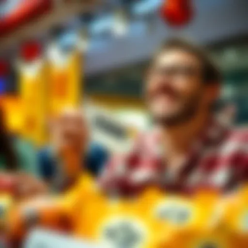 A happy lottery winner holding a winning ticket in Long Island, smiling with excitement