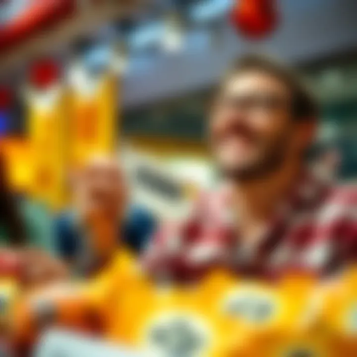 A happy lottery winner holding a winning ticket in Long Island, smiling with excitement