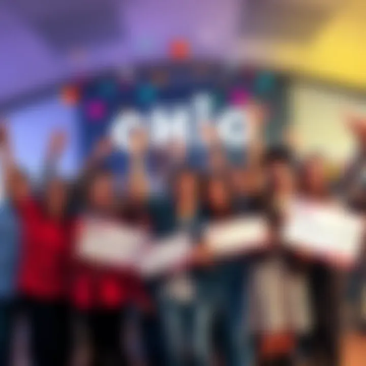 A group of joyful people celebrating after winning the lottery in Ohio, holding checks and smiling