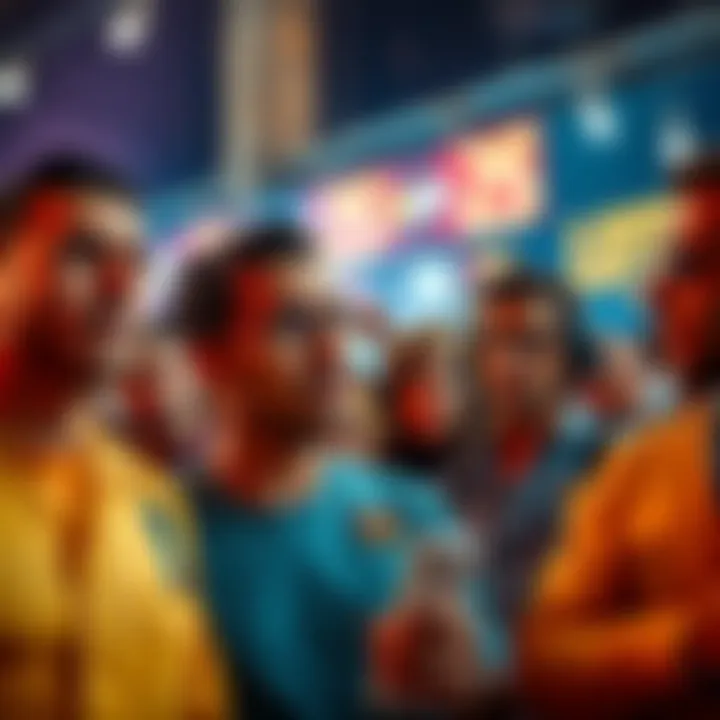 A group of players expressing disappointment over lottery ticket prizes at a public event.