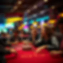 A group of loud casino players at a game table, one player is celebrating loudly while others look annoyed