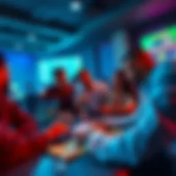 A group of people discussing low limit betting options in Florida, showing a laptop with betting odds and money on the table.