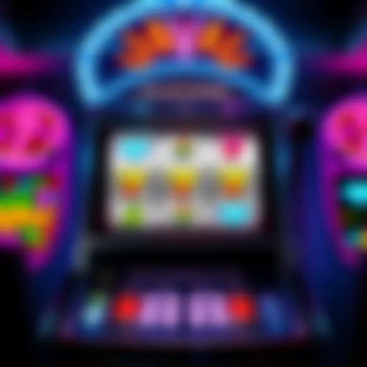 A vibrant slot machine display featuring Black Diamond Platinum Spins with colorful symbols and lights