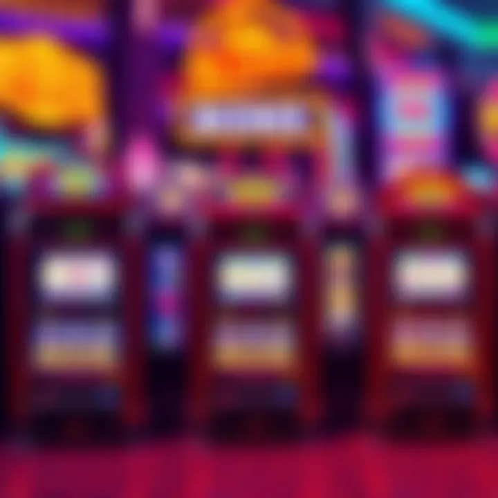 Low Volatility Slots in SoCal A colorful slot machine display featuring low volatility games in Southern California casinos, showcasing five-reel gameplay.