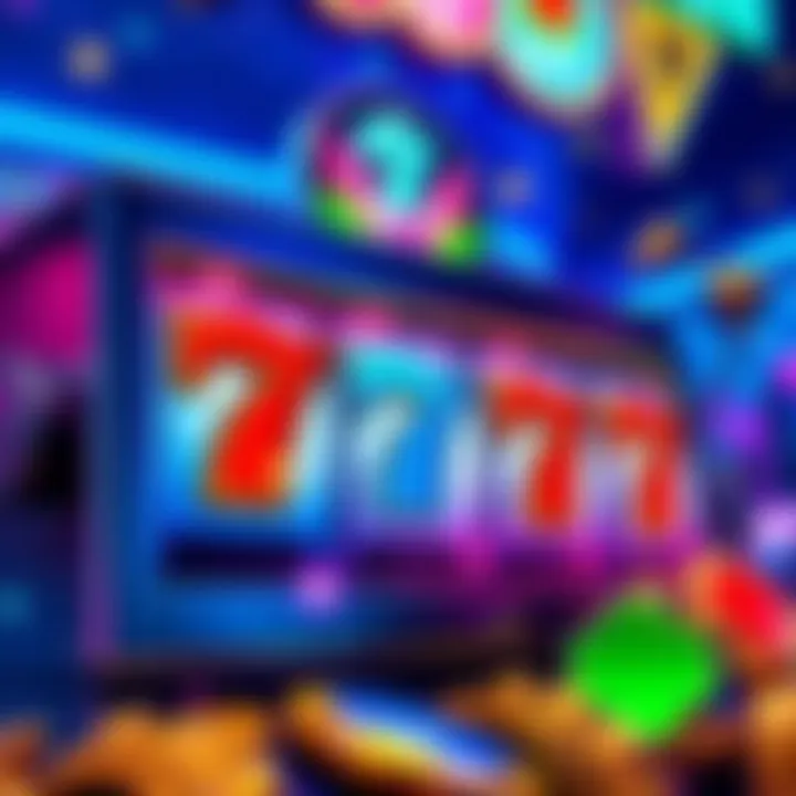 A colorful slot machine displaying lucky sevens and bright symbols, symbolizing winning in games.